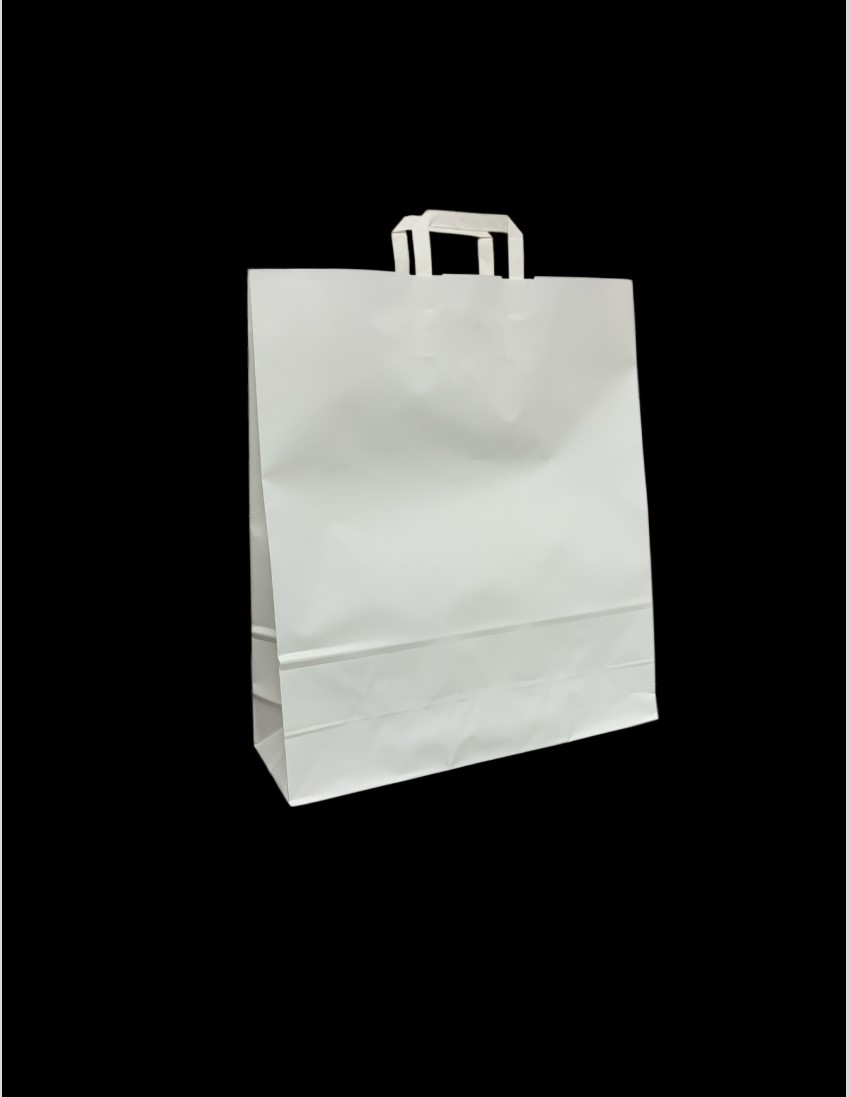 Weiße Papiertragetasche mit Flachhenkel, 44 x 14 x 50 cm, umweltfreundlich und robust, 25 Stück pro Verpackungseinheit