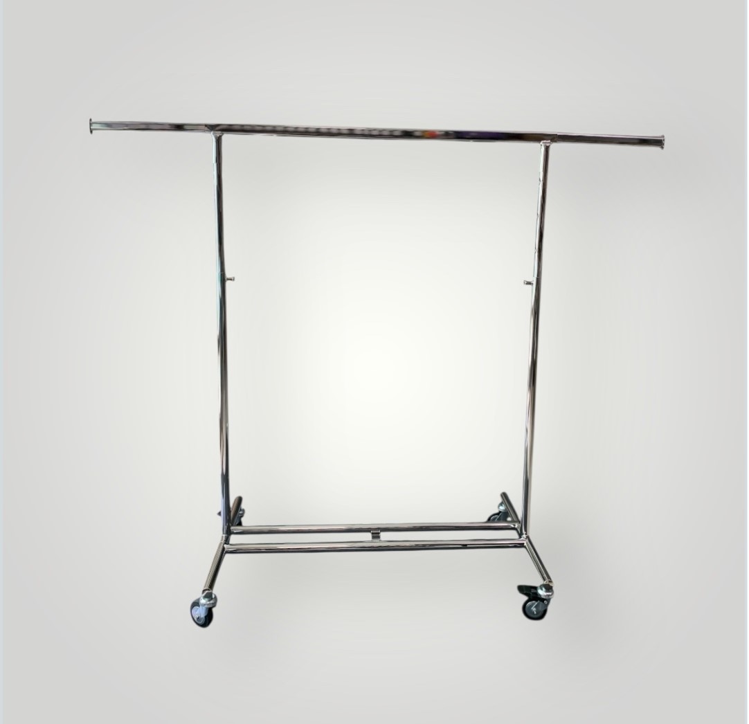 Verchromter Rollständer mit 100 cm Länge und höhenverstellbarem Rahmen