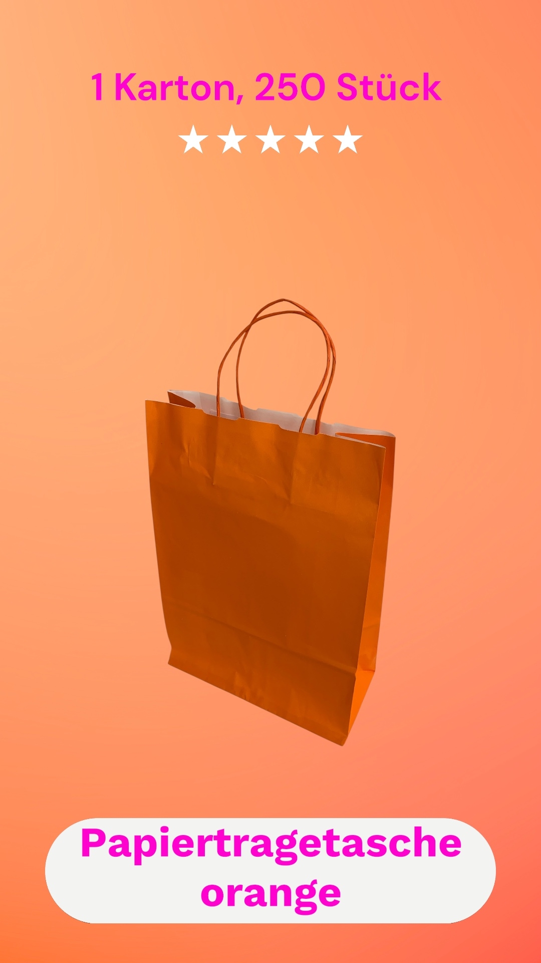 250 Stück Papiertragetaschen spring orange mit Papierkordel, hochformat 250 Stück Papiertragetaschen spring orange mit Papierkordel, hochformat