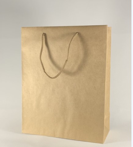 Papiertragetasche Natur mit Stoffband und Baumwollkordel, Größe 32x13,5x40 cm, 10 Stück pro Packung