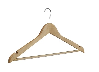Holzkleiderbügel natur lackiert mit Rockeinkerbungen und rutschfestem Hosensteg (VE 100 Stück)  Holzkleiderbügel natur lackiert mit Rockeinkerbungen und rutschfestem Hosensteg (VE 100 Stück)