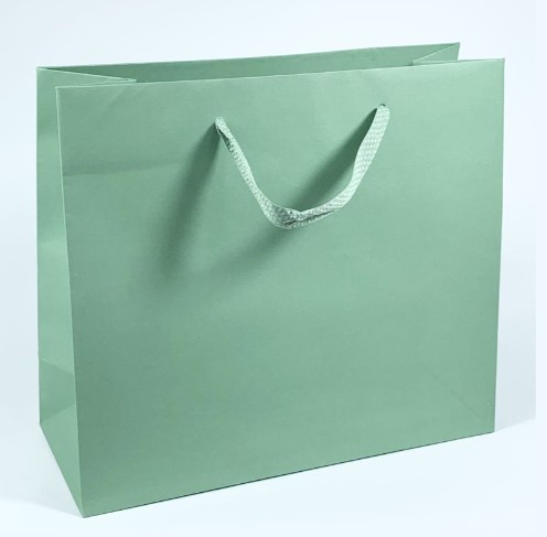 Hochwertige Papiertragetasche in Salbei aus 170 g Papier mit Baumwollband