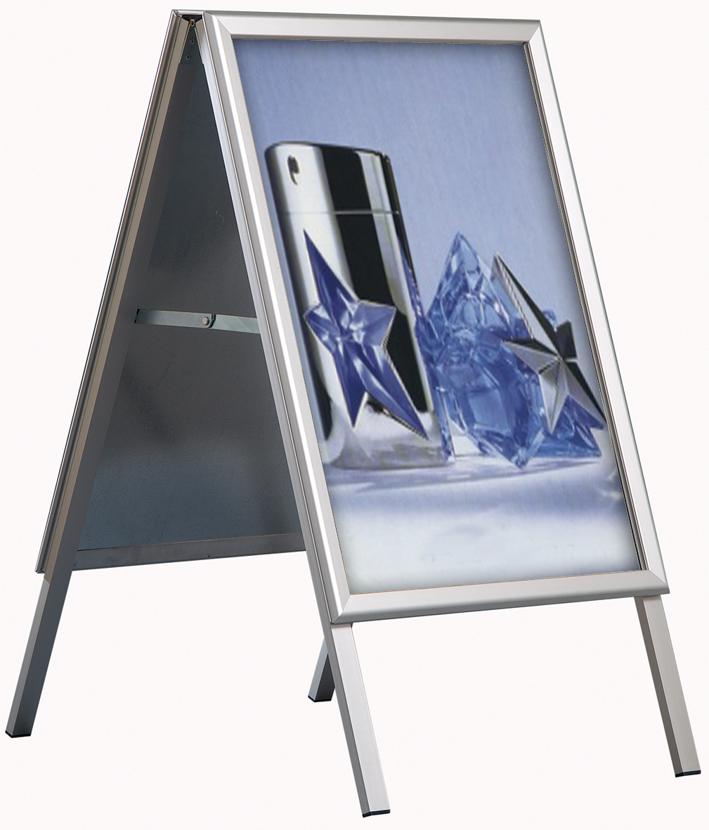 Kundenstopper Outdoor Wasserfest, 32 mm, Gehrung, DIN A1, silber Kundenstopper Outdoor Wasserfest, 32 mm, Gehrung, DIN A1, silber