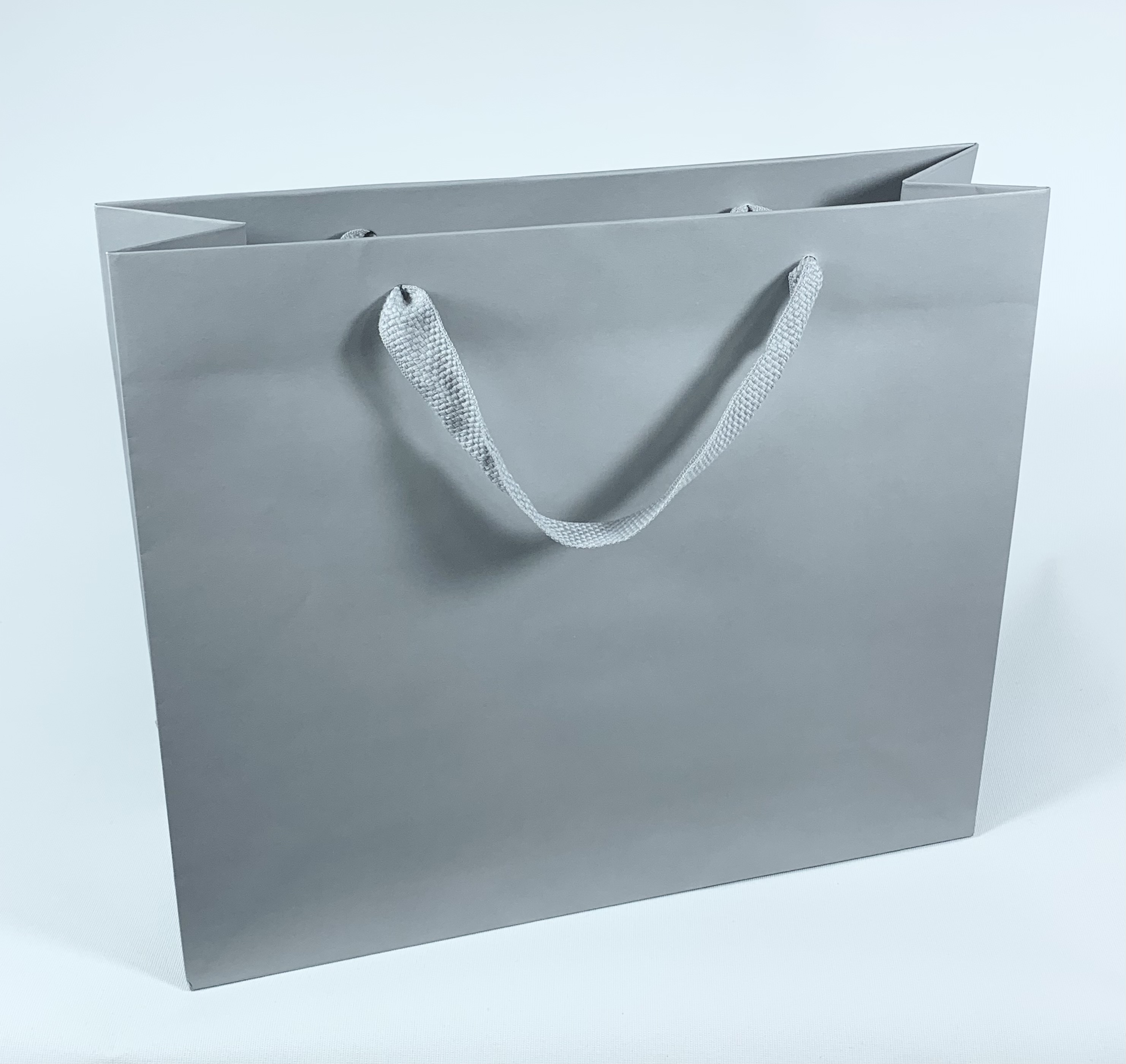 Papiertragetasche grau mit Stoffband, 10 Stück Papiertragetasche grau mit Stoffband, 10 Stück