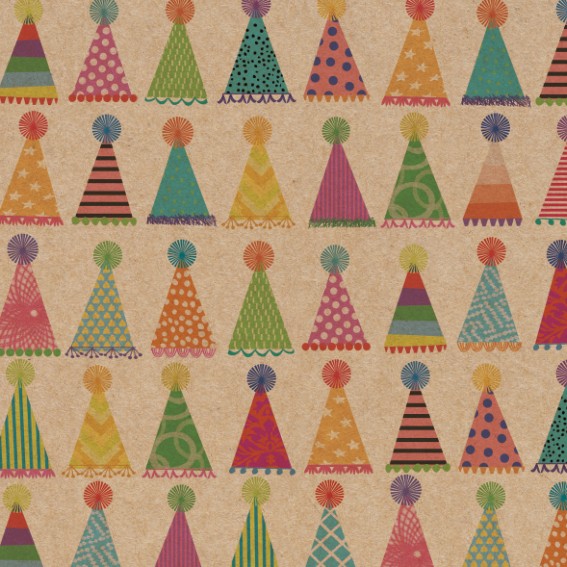 Geschenkpapier Bunte Hüte 50 cm x 50 m für Großhändler, farbenfrohes Kinder-Party-Motiv mit Hüten