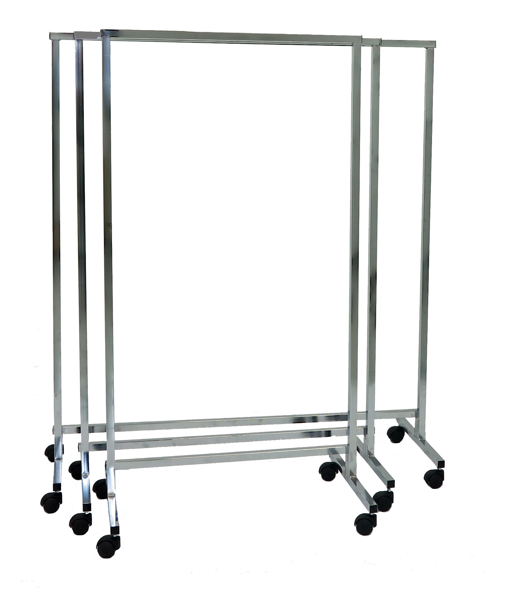 Verchromter Rollständer 150 cm mit 4 Rollen, stabile Bauweise für Verkaufsraum, Lager oder Showroom