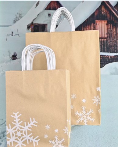 Papiertragetasche Schneeflocke 22 cm mit Papierkordel, umweltfreundlich und festlich