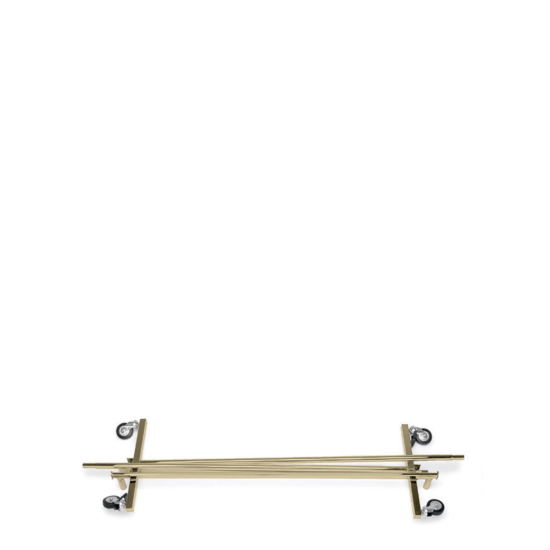 Goldener Rollständer im zusammenklappbaren Zustand – platzsparend für Transport und Lagerung.