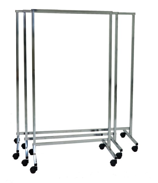 Verchromter Rollständer 150 cm mit 4 Rollen, stabile Bauweise für Verkaufsraum, Lager oder Showroom