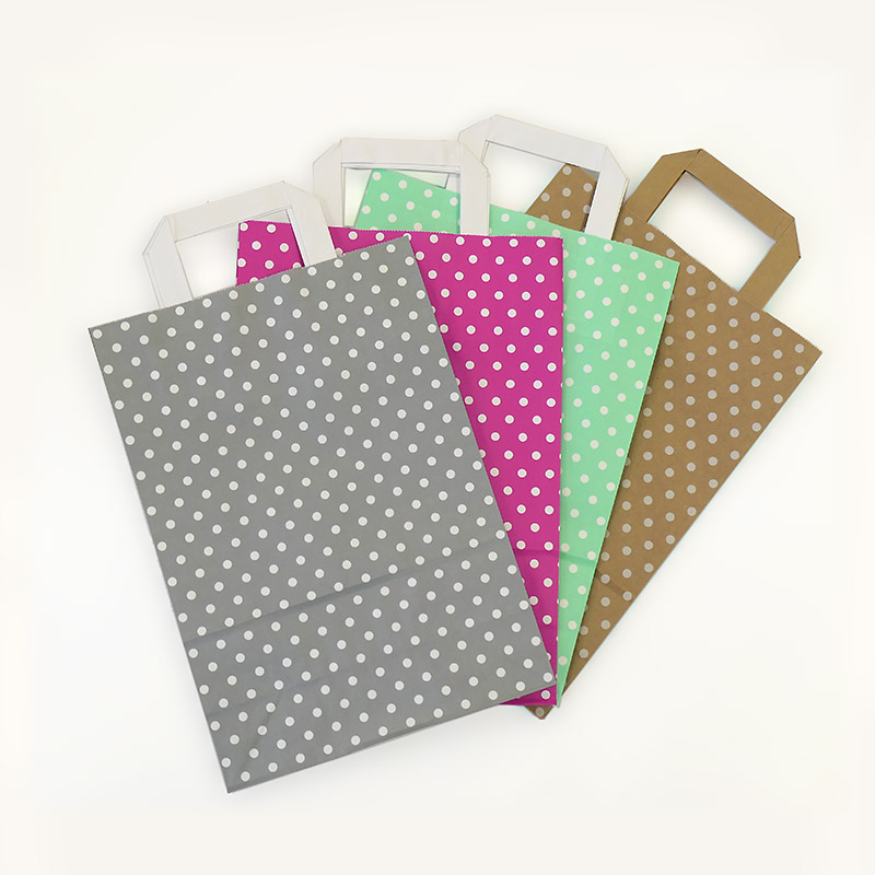 Papiertragetasche DOTS, 25 Stück Flachhenkel 
