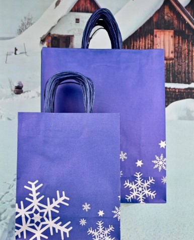Papiertragetasche Schneeflocke Blau 22 cm mit Papierkordel, 25 Stück festlich verpackt