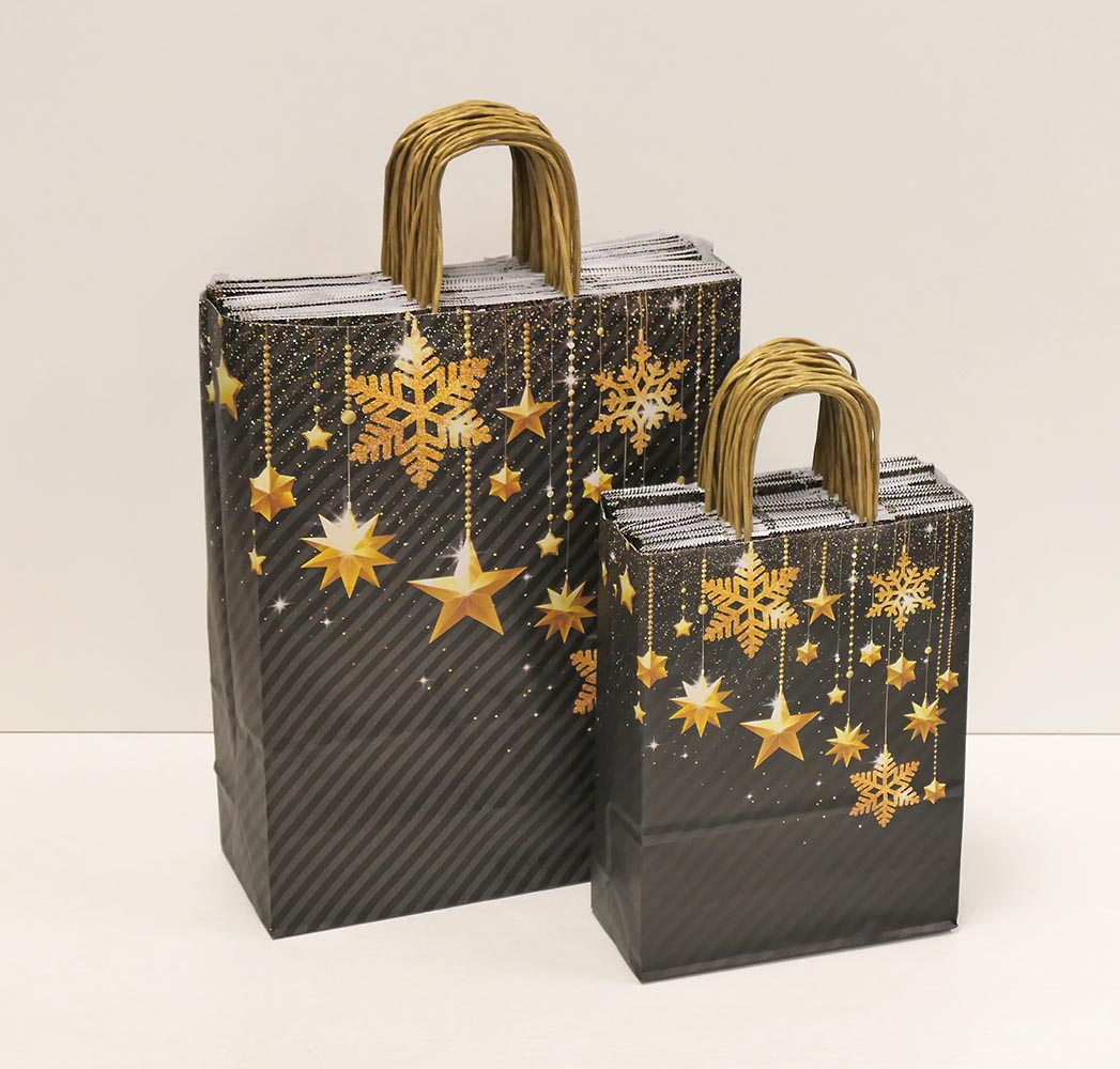 Weihnachts - Papiertragetasche STARS, Papierkordel