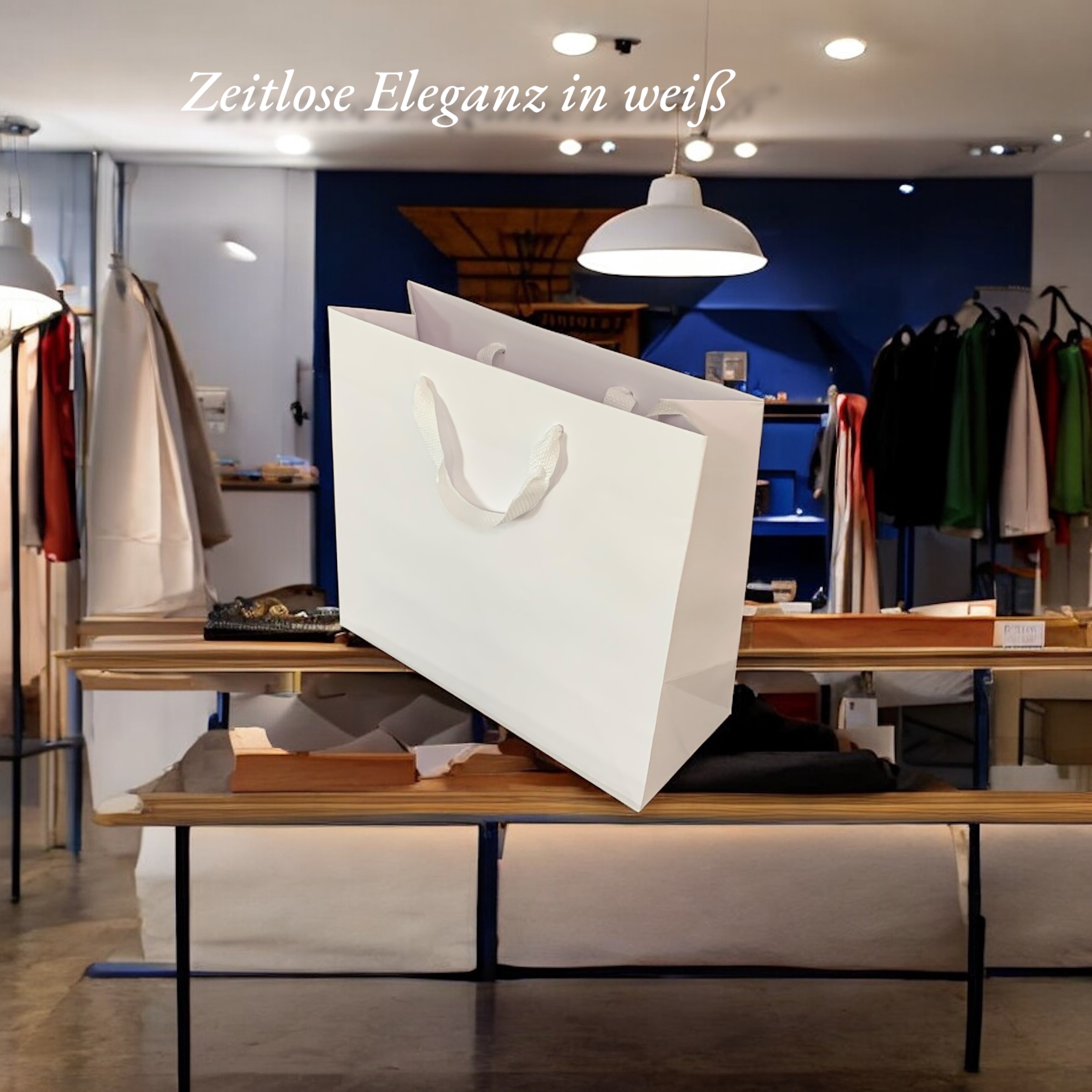 Papiertragetasche weiß mit Stoffband, 10 Stück Papiertragetasche weiß mit Stoffband, 10 Stück