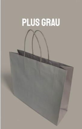 Graue Papiertragetasche mit Umschlag und Papierkordel, Draufsicht von oben, Größe wählbar, 25 Stück pro Packung