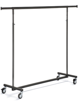 Schwarzer Rollständer auf Rollen – platzsparend und stabil für Mode und Textilien