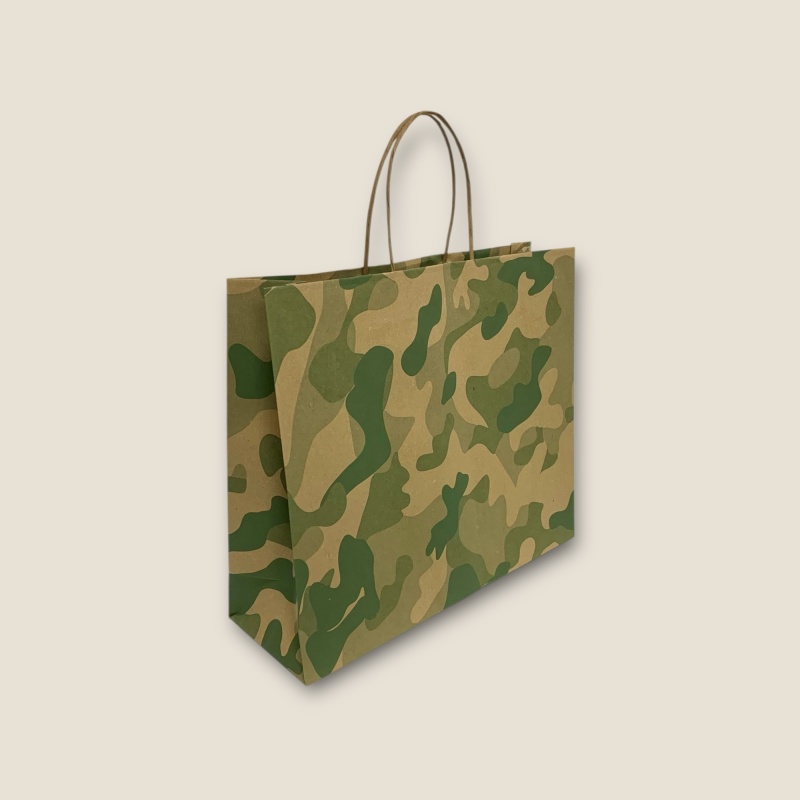 Papiertragetasche Camouflage-Grün 32 cm von oben