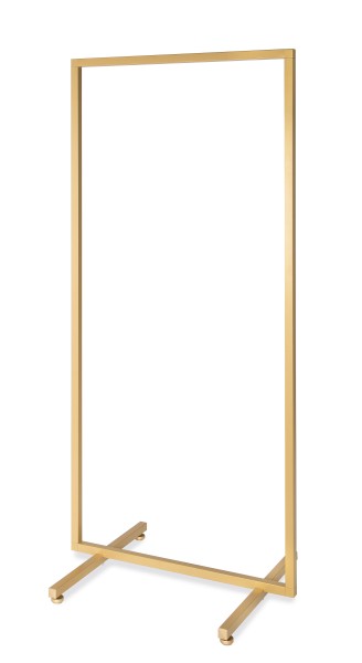 Goldfarbener Abhängeständer aus Vierkantrohr 25×25 mm, Höhe 154 cm, stabile Stellteller, erhältlich in 71 cm oder 99 cm Länge – ideal für Shops oder Zuhause.