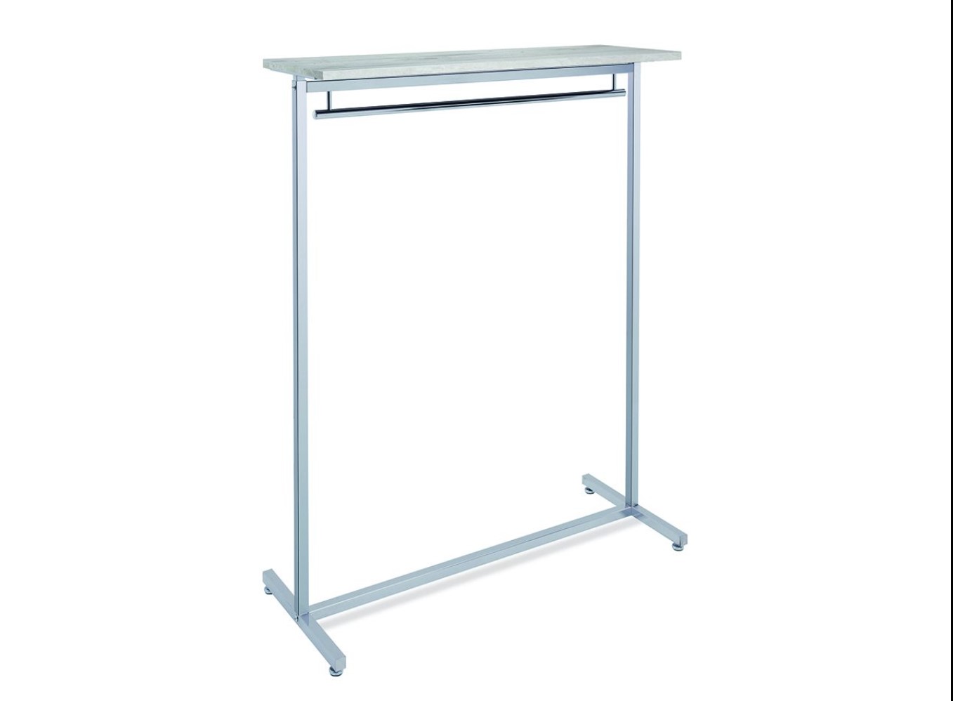 Verchromter Abhängeständer 120 cm mit Ablagebrett in Weiß, Vorderansicht