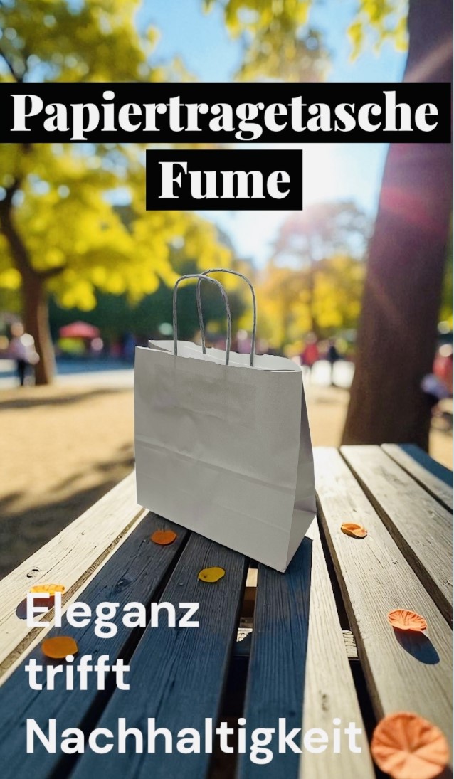 Graue Papiertragetasche aus Kraftpapier mit gedrehter Papierkordel