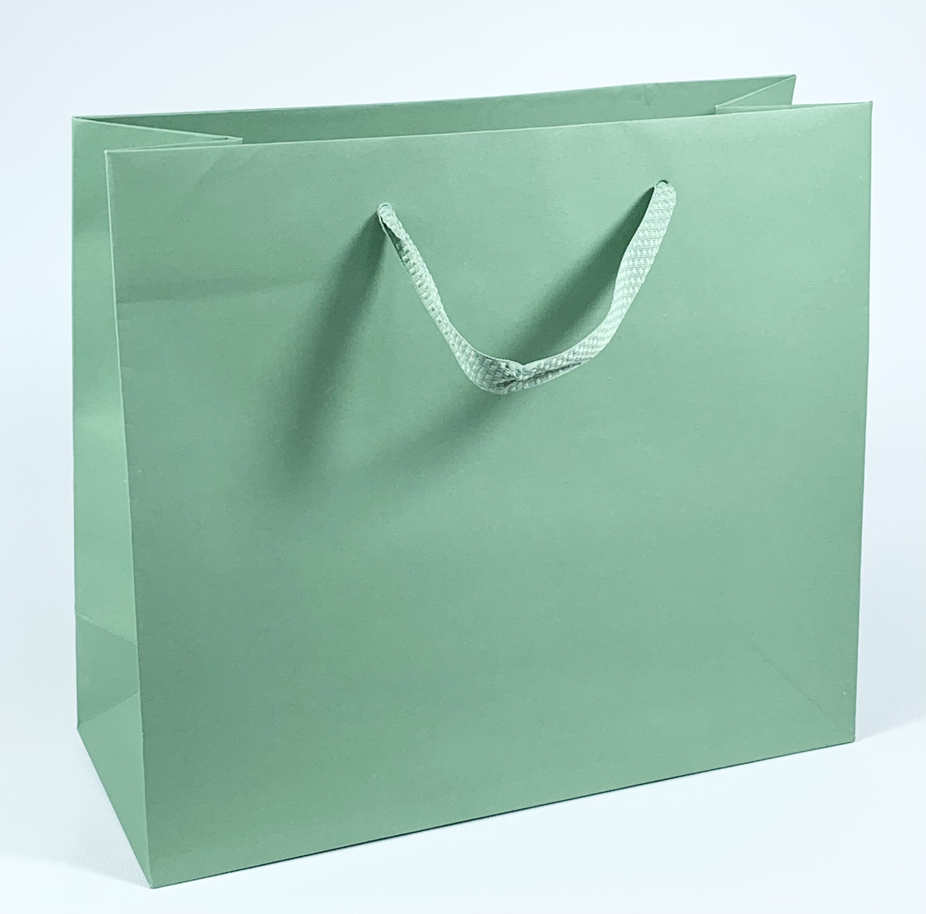 Papiertragetasche salbei mit Stoffband, 10 Stück Papiertragetasche salbei mit Stoffband, 10 Stück